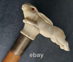 Walking stick / 19th-century corkscrew depicting a fleeing hare