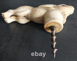Walking stick / 19th-century corkscrew depicting a fleeing hare
