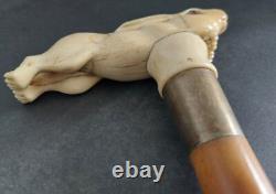 Walking stick / 19th-century corkscrew depicting a fleeing hare
