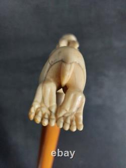 Walking stick / 19th-century corkscrew depicting a fleeing hare