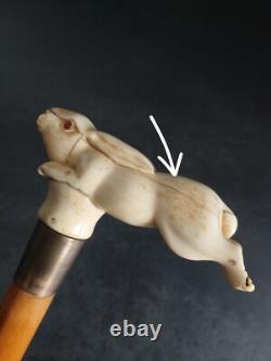 Walking stick / 19th-century corkscrew depicting a fleeing hare
