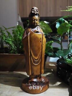 Wooden Carving Antique Buddha Guanyin Statue Sculpture Boxwood