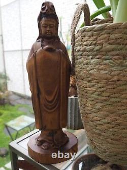 Wooden Carving Antique Buddha Guanyin Statue Sculpture Boxwood