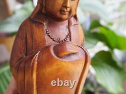 Wooden Carving Antique Buddha Guanyin Statue Sculpture Boxwood