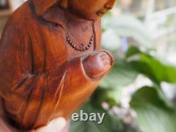 Wooden Carving Antique Buddha Guanyin Statue Sculpture Boxwood