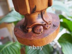 Wooden Carving Antique Buddha Guanyin Statue Sculpture Boxwood