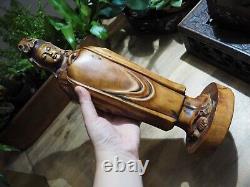 Wooden Carving Antique Buddha Guanyin Statue Sculpture Boxwood