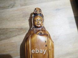 Wooden Carving Antique Buddha Guanyin Statue Sculpture Boxwood