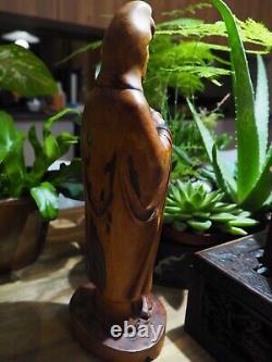 Wooden Carving Antique Buddha Guanyin Statue Sculpture Boxwood