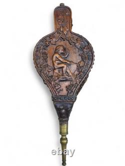 Wooden Chimney Bellows Sculpted in the Likeness of Bacchus Between Two Scrolls