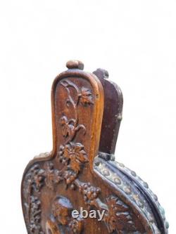 Wooden Chimney Bellows Sculpted in the Likeness of Bacchus Between Two Scrolls