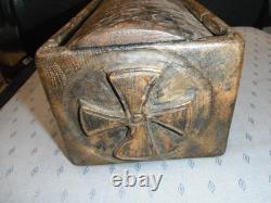 Wooden box with carved Maltese crosses (folk art)