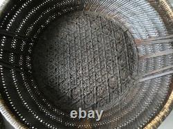 Woven bamboo and rattan basket with handle, 19th century