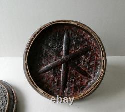 Woven bamboo and rattan basket with handle, 19th century