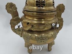 XXL Tripod incense burner in gilded bronze Foo Dog, China, vintage incense, Fo Dog