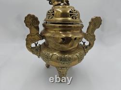 XXL Tripod incense burner in gilded bronze Foo Dog, China, vintage incense, Fo Dog