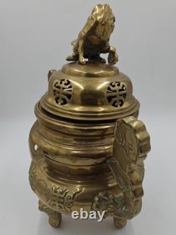 XXL Tripod incense burner in gilded bronze Foo Dog, China, vintage incense, Fo Dog