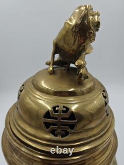 XXL Tripod incense burner in gilded bronze Foo Dog, China, vintage incense, Fo Dog