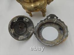 XXL Tripod incense burner in gilded bronze Foo Dog, China, vintage incense, Fo Dog