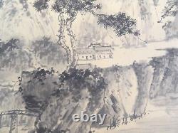 165 estampe Japonaise en rouleau. Peinture sur papier = maisons montagnes