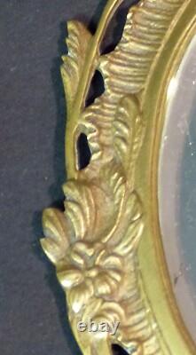 1850 très joli miroir de toilette face à main bronze rocaille 29cm450g chic ++
