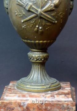 1890 belle paire cassolettes garniture de cheminée régule marbre 3.8kg34cm vases