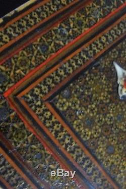 19th C Rare Persian Antique Islamique Khatam-Kari Boite Miroir Qajar Qalamdan