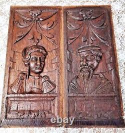 2 Panneaux 17ème en chêne Sculpté représentant homme et femme