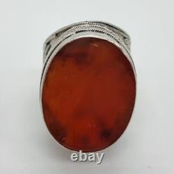 2. Superbe Bague turkmène Ancienne en Argent avec Cornaline / Agate XXè 18,6 g