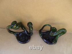 2 anciens bougeoirs rat de cave en verre Reims art populaire