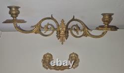 2 appliques bougeoirs piano Doubles + 2 poignées Bronze doré Signé Muller