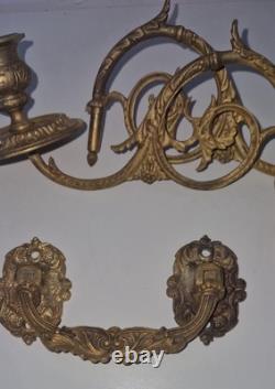 2 appliques bougeoirs piano Doubles + 2 poignées Bronze doré Signé Muller