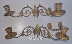 2 appliques bougeoirs piano Doubles + 2 poignées Bronze doré Signé Muller