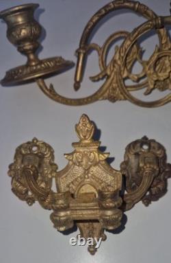 2 appliques bougeoirs piano Doubles + 2 poignées Bronze doré Signé Muller