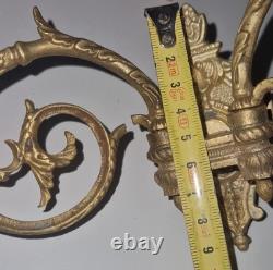 2 appliques bougeoirs piano Doubles + 2 poignées Bronze doré Signé Muller