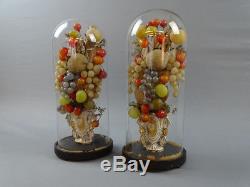 2 globes de mariée cabinet curiosité Napoléon III fruits verre soufflés