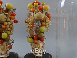 2 globes de mariée cabinet curiosité Napoléon III fruits verre soufflés