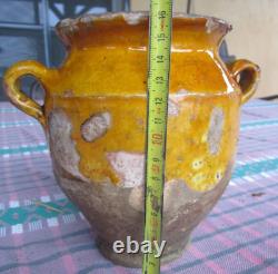 2 petits pot à graisse jaune Sud-ouest France 17 cm haut FRENCH POTERY XIX ème