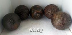 5 Boules de Pétanque Lyonnaises Cloutées dont 1 AVEC N°2 Art Populaire