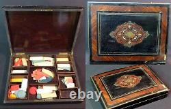 AA 1860 napoléon III boite à jeux Coffret ancien précieux bois marqueterie Loupe