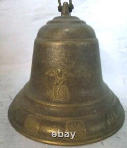 ANCIENNE CLOCHE DE COUVENT EN BRONZE MASSIF belles gravures anges