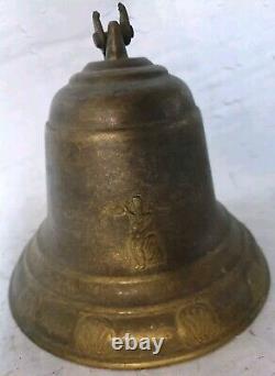 ANCIENNE CLOCHE DE COUVENT EN BRONZE MASSIF belles gravures anges