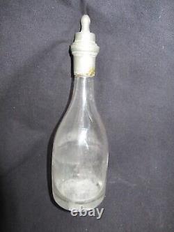 ANCIEN BIBERON verre soufflé ETAIN fêlé XIX eme ART POPULAIRE FEEDING BOTTLE
