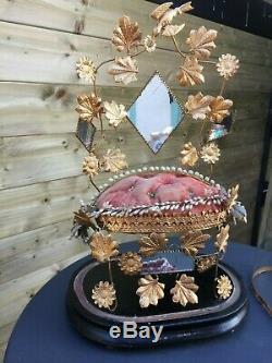 ANCIEN GLOBE DE MARIÉE XIXEME avec sa garniture intérieure Hauteur totale 48 cm