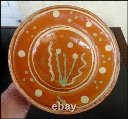 ANCIEN PLAT A AILE TERRE CUITE VERNISSEE ALSACE SOUFFLENHEIM ART POPULAIRE XIXe