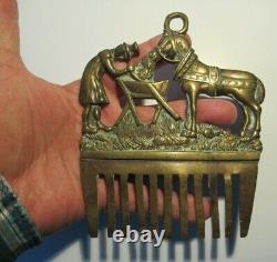 ANCIEN RARE PEIGNE CRIN CHEVAL BRONZE CHEVAUX antique brass horse ART POPULAIRE