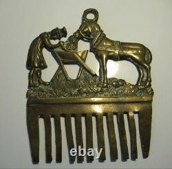 ANCIEN RARE PEIGNE CRIN CHEVAL BRONZE CHEVAUX antique brass horse ART POPULAIRE