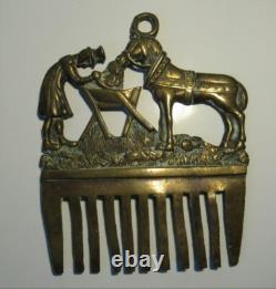 ANCIEN RARE PEIGNE CRIN CHEVAL BRONZE CHEVAUX antique brass horse ART POPULAIRE