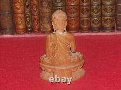 ART ASIATIQUE XXe JOLI PETIT BOUDDHA FINEMENT SCULPTE SUR BOIS EXOTIQUE