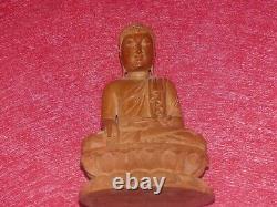 ART ASIATIQUE XXe JOLI PETIT BOUDDHA FINEMENT SCULPTE SUR BOIS EXOTIQUE